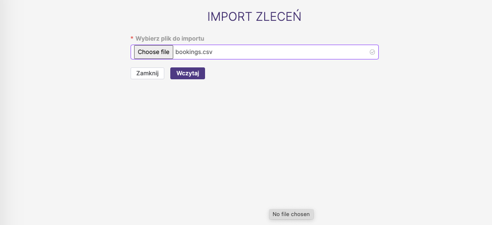 Import zleceń - upload