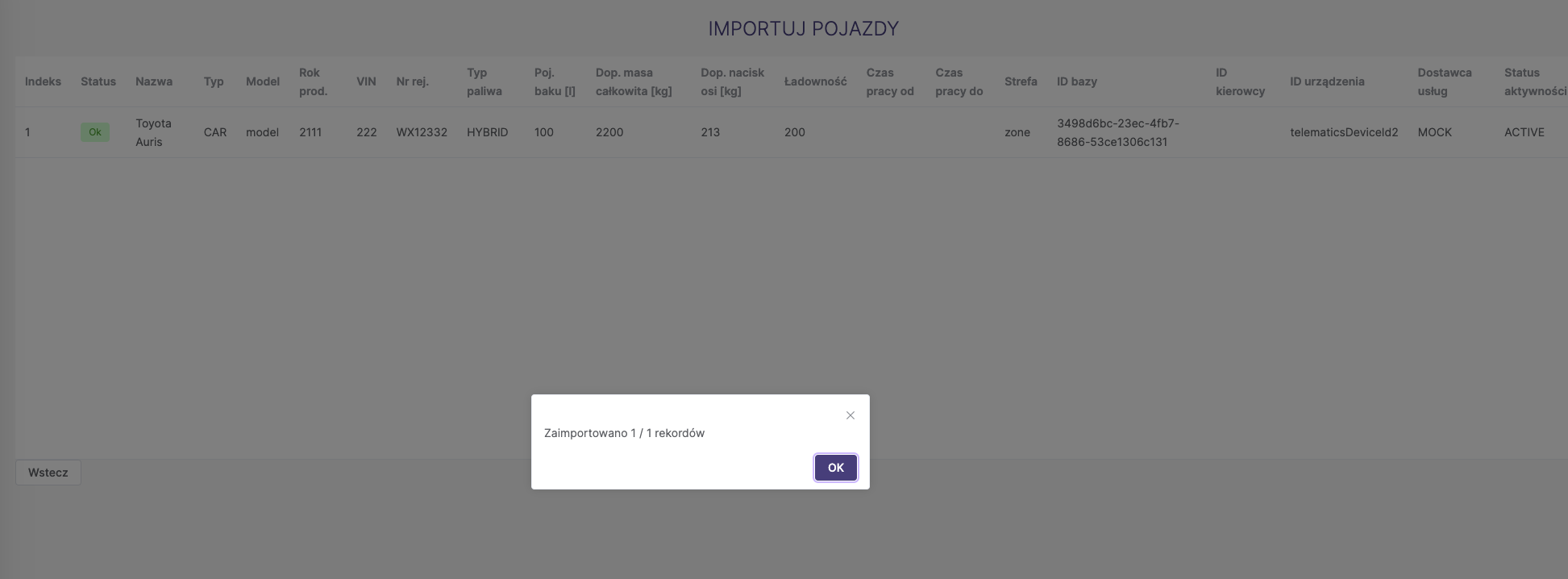 Import vehicles - success